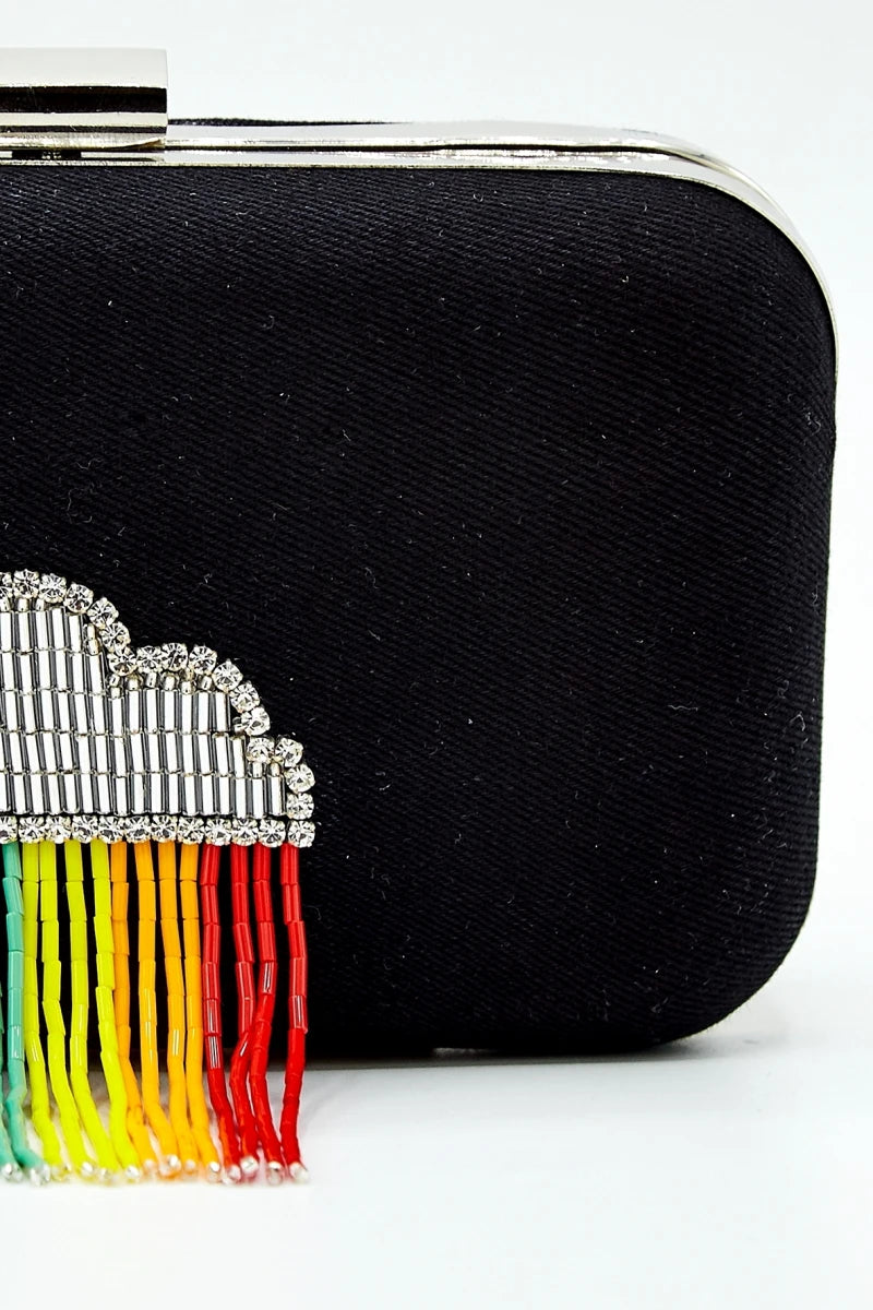 Rainbow Tasselled Denim Clutch Bag by Madish