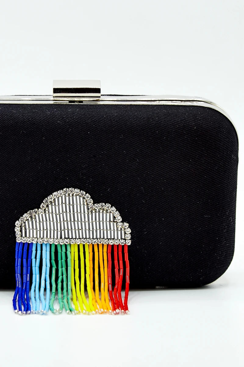 Rainbow Tasselled Denim Clutch Bag by Madish