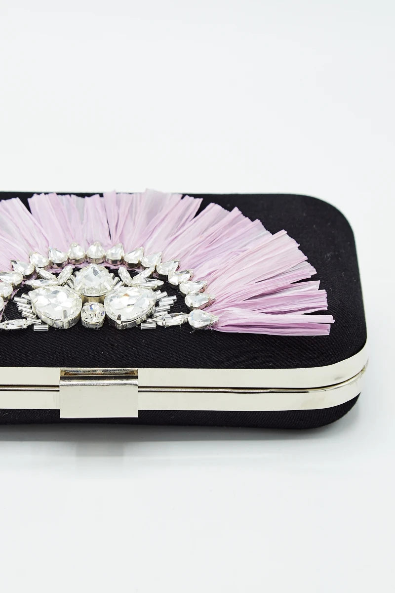 Royal Violet Raffia Denim Clutch Bag by Madish