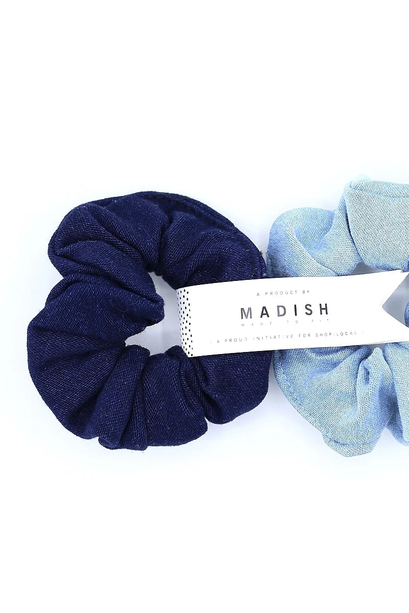 Ruffled Multi Colour Denim Scrunchies by Madish