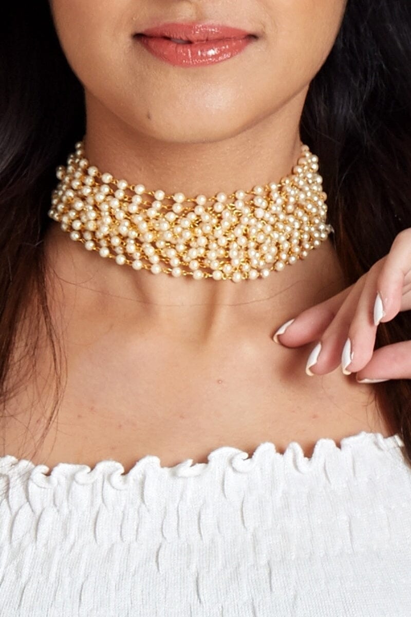 Exotic Multi Layered Pearl Choker Necklace by Boo & Babe