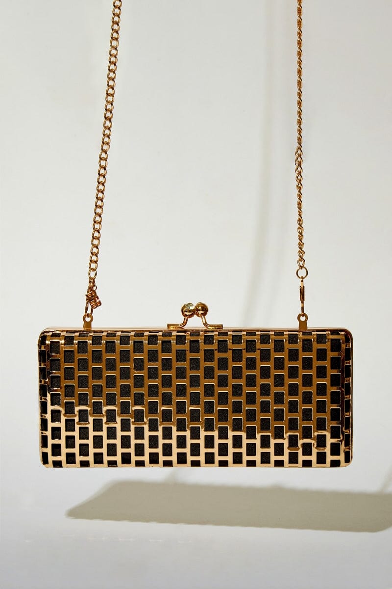 Gizele Gold Satin Clutch Bag by Boo & Babe
