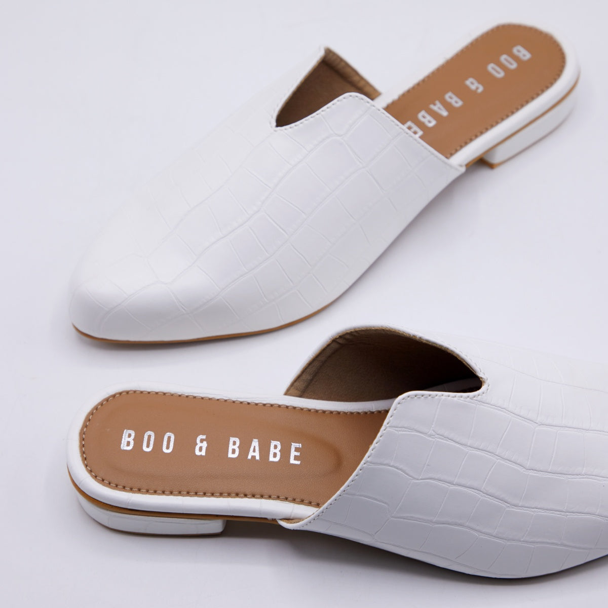 White Western Snake Mini Heeled Flats by Boo & Babe