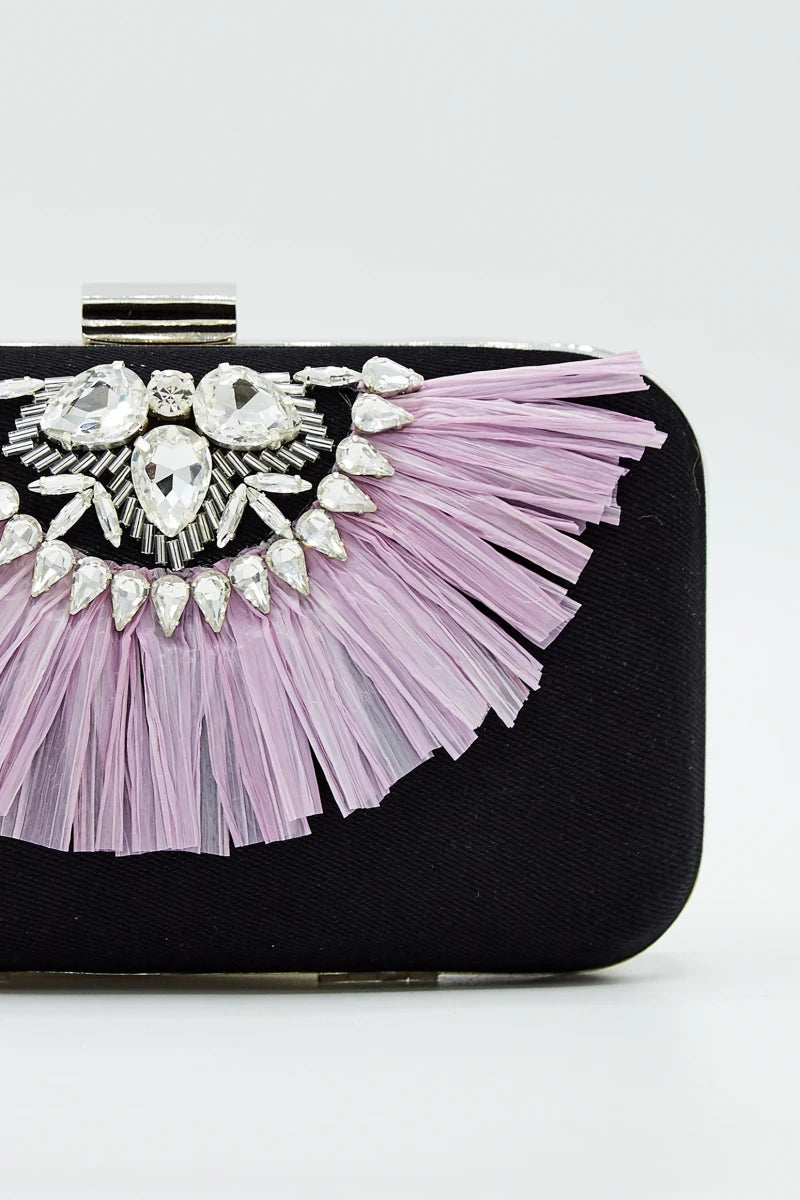 Royal Violet Raffia Denim Clutch Bag