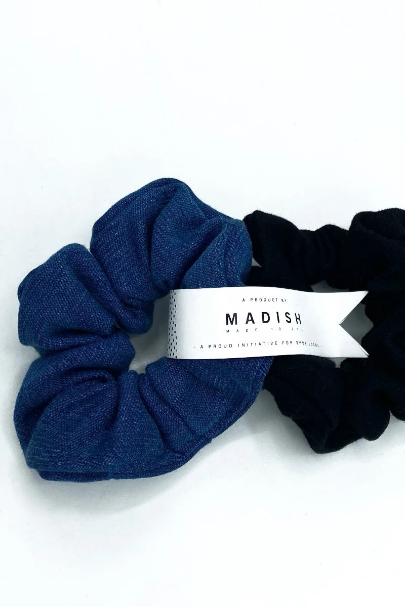 Ruffled Multi Colour Denim Scrunchies by Madish