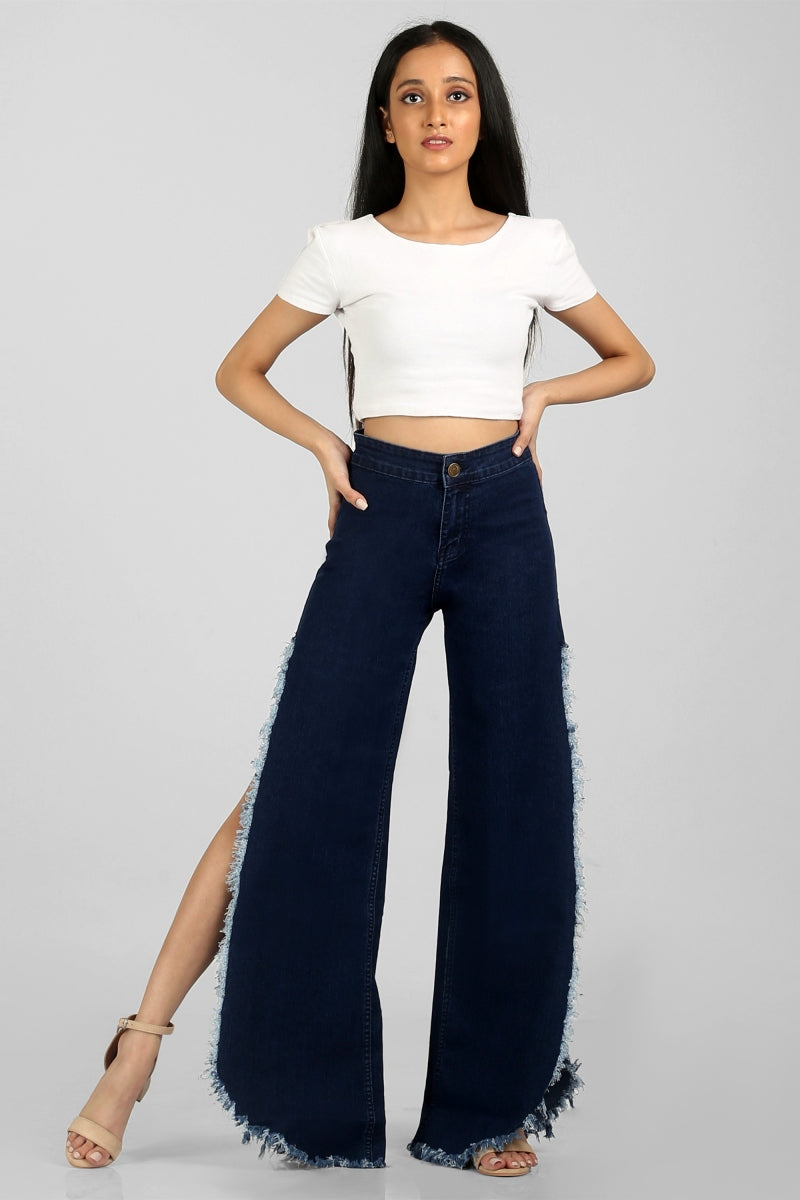 Fringed Wide Leg High Waist Jeans by Madish