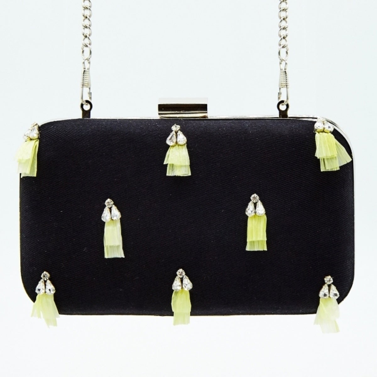 Giselle Yellow Tasselled Raffia Denim Clutch Bag by Madish