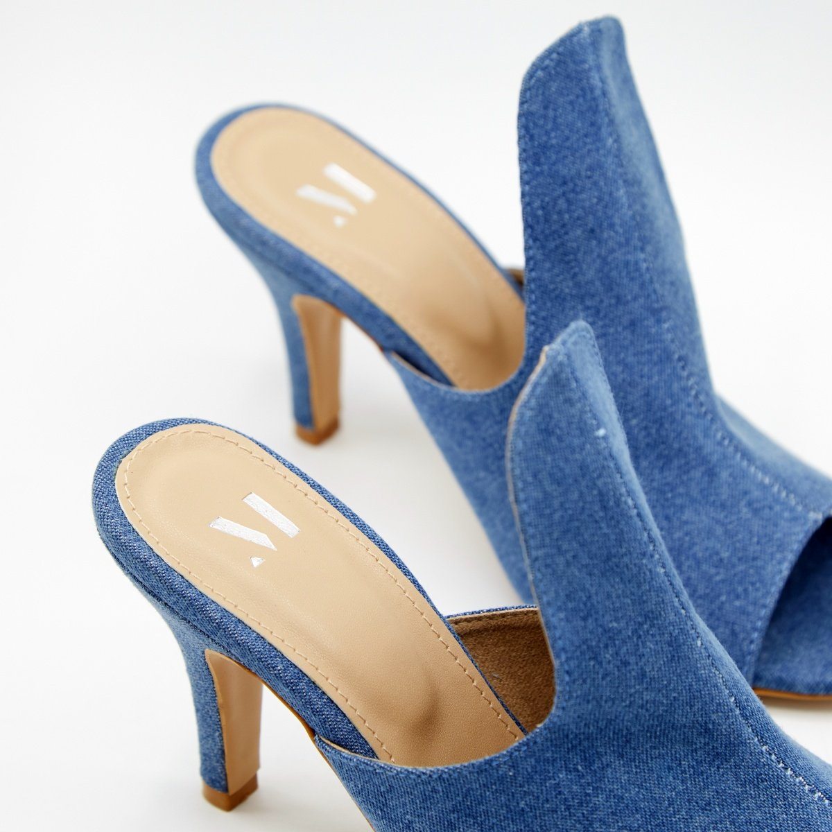 high collared mid blue pencil mules shoes madish 823413