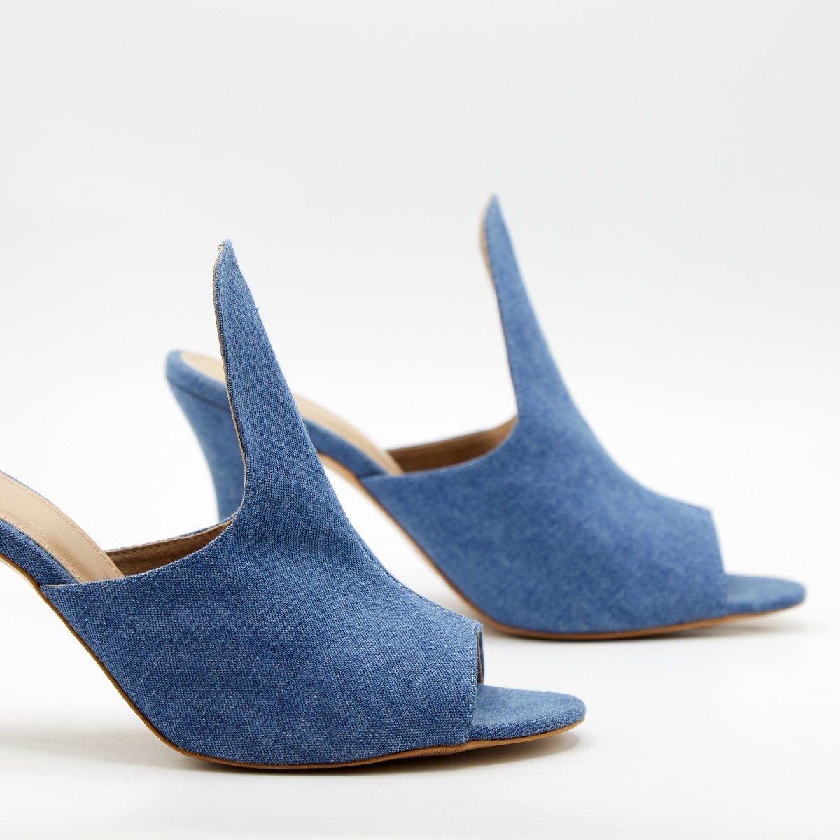 high collared mid blue pencil mules shoes madish 904212