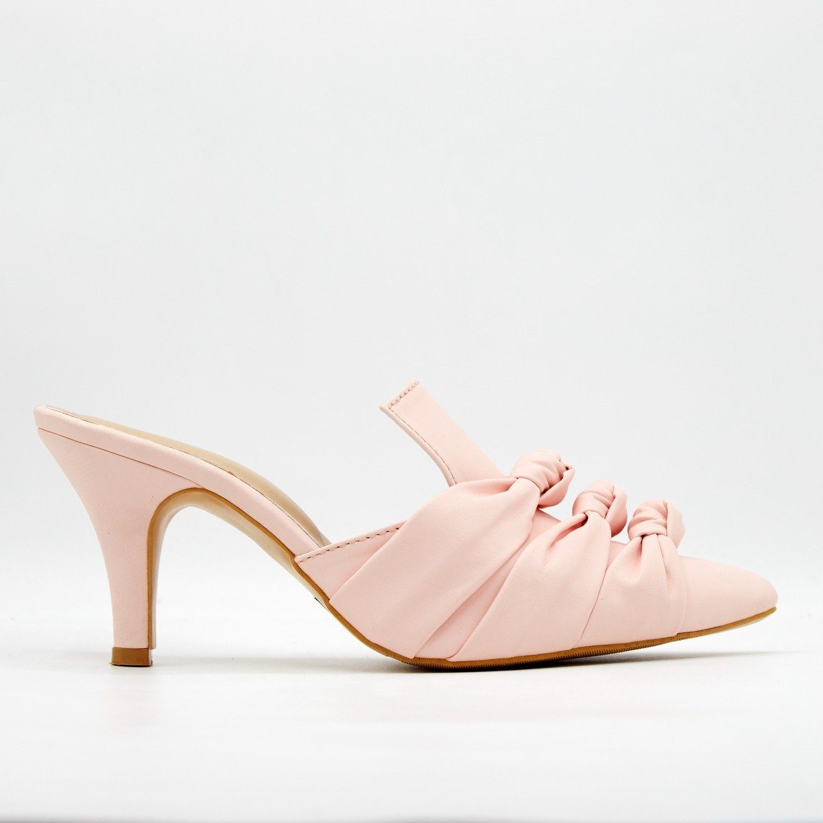 Knotted Salmon Pink Collared Mules by Boo & Babe