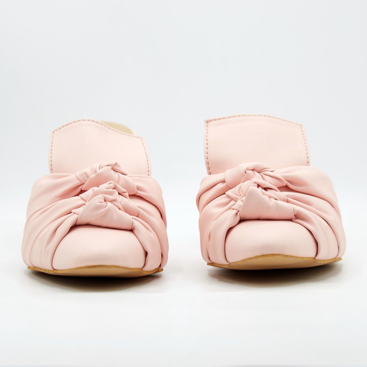 Knotted Salmon Pink Collared Mules by Boo & Babe