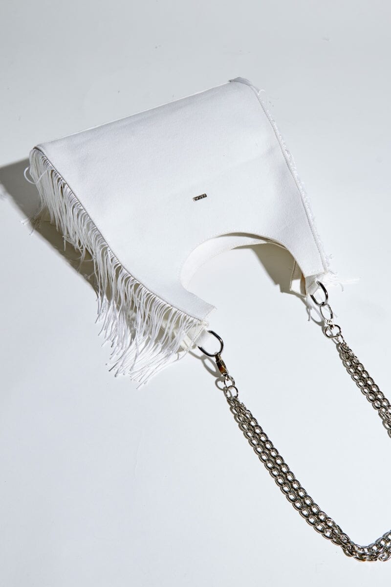 White Metal Beads Shoulder Fringe Bag Glitter Buck Ornament and Studs |  Baginning