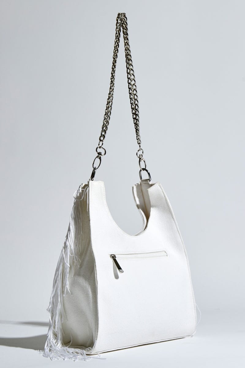 Lola Fringed White Shoulder Bag by Madish