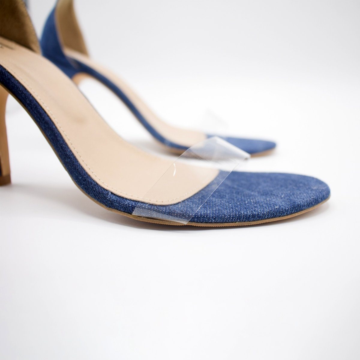 lustrous mid blue denim pencil heels shoes madish 104955