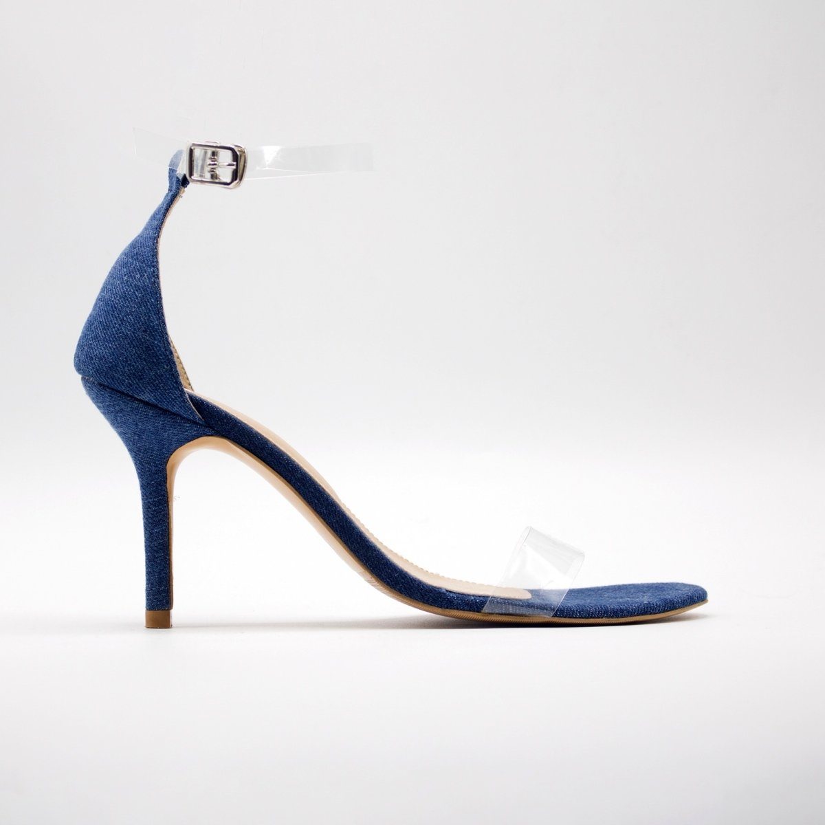 lustrous mid blue denim pencil heels shoes madish 175617
