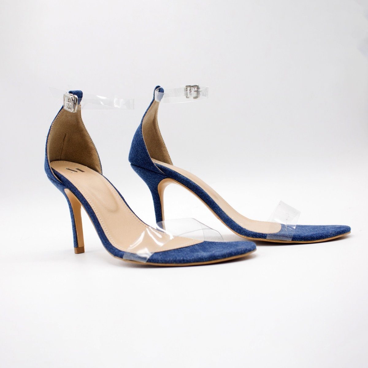 lustrous mid blue denim pencil heels shoes madish 721121