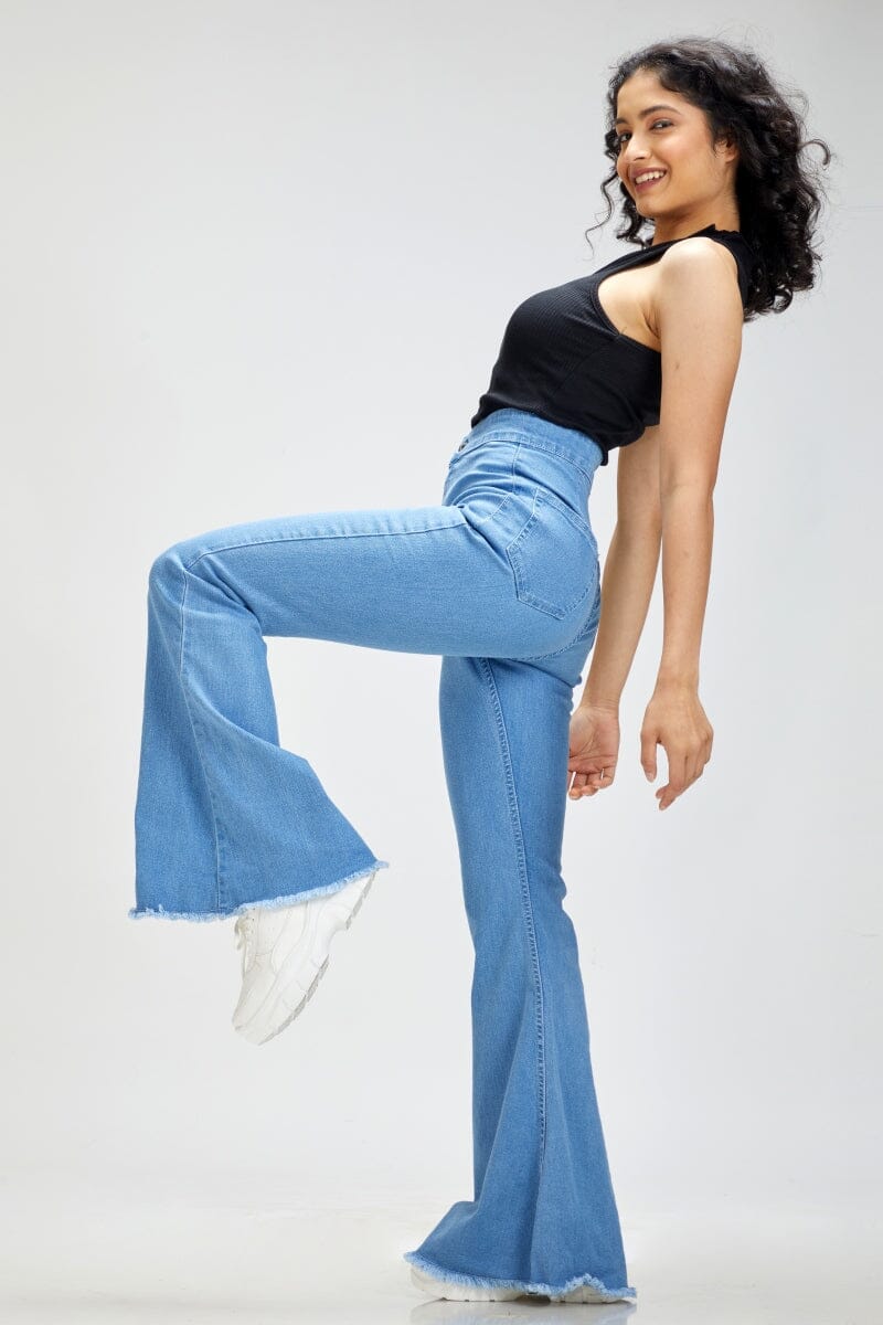 Buy Styli Blue High Rise Flared Trousers for Women Online  Tata CLiQ