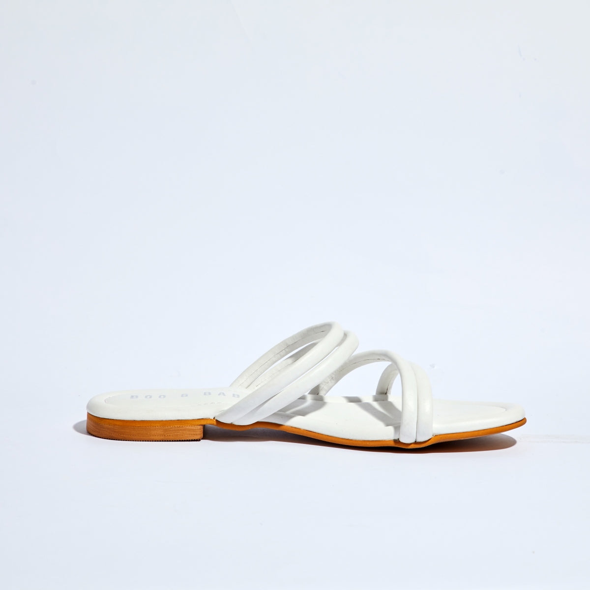Minimal Strappy White Slip-on Flats by Boo & Babe