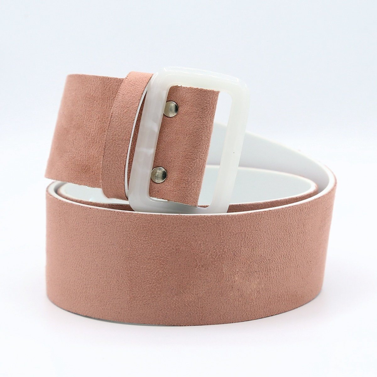 Pearl White Buckled Blush Pink Belt by Madish