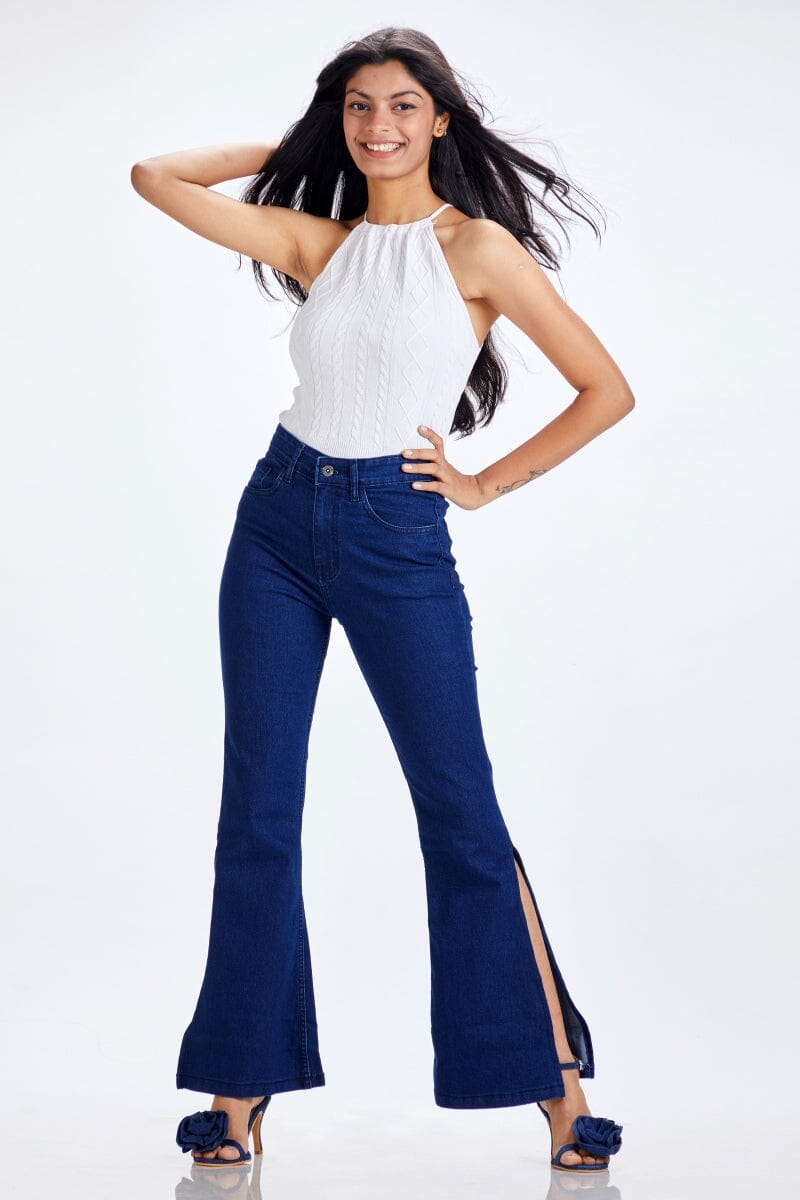 Side Slit Bootcut High Waist Jeans by Madish