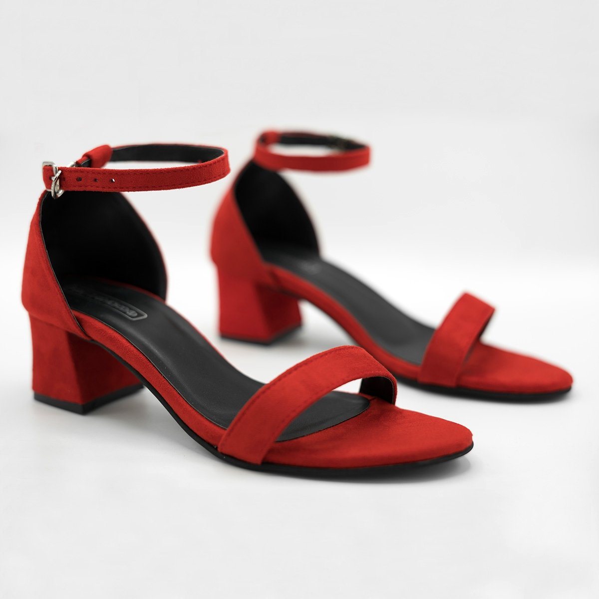 Suede Red Low Block Heels by Boo & Babe