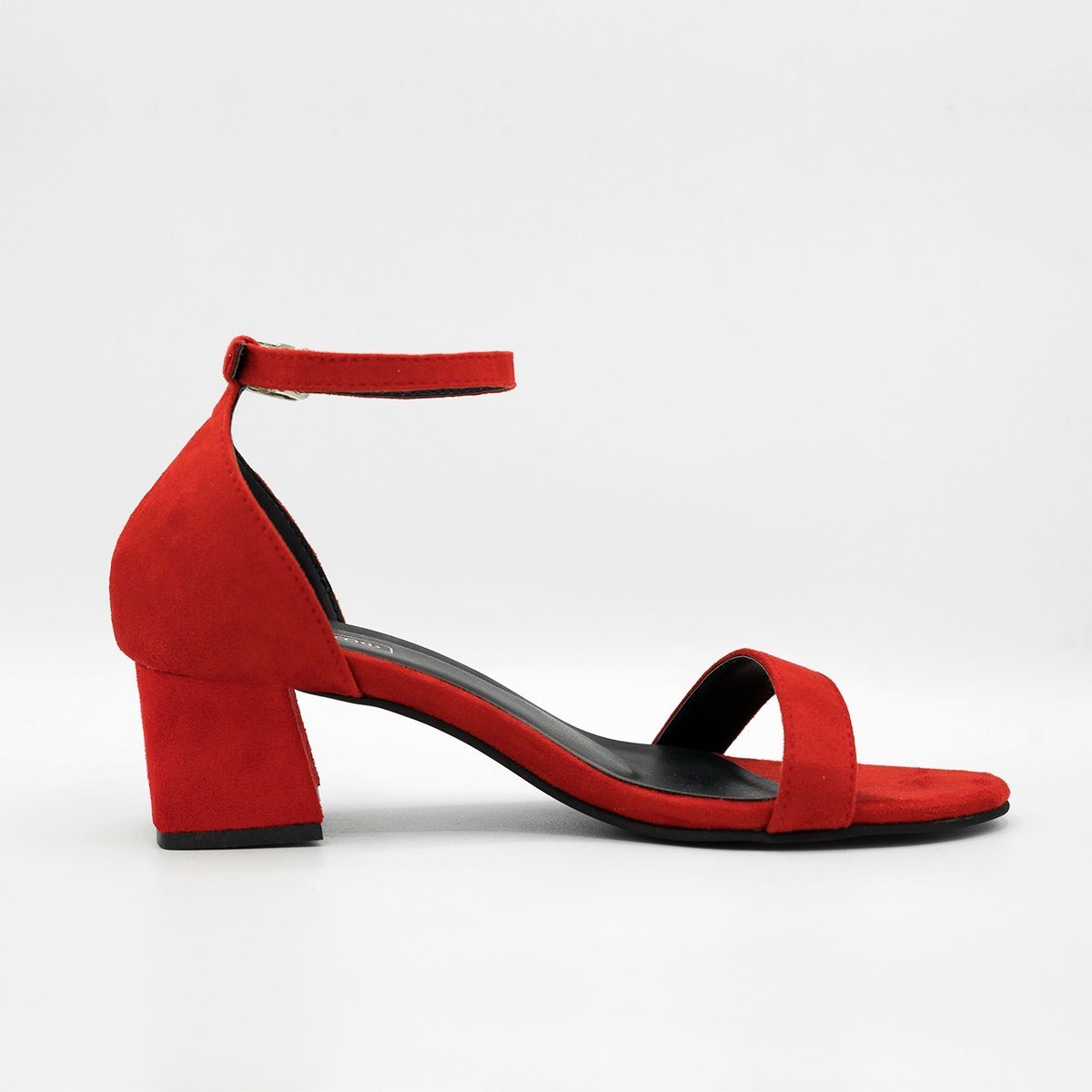 Suede Red Low Block Heels by Boo & Babe