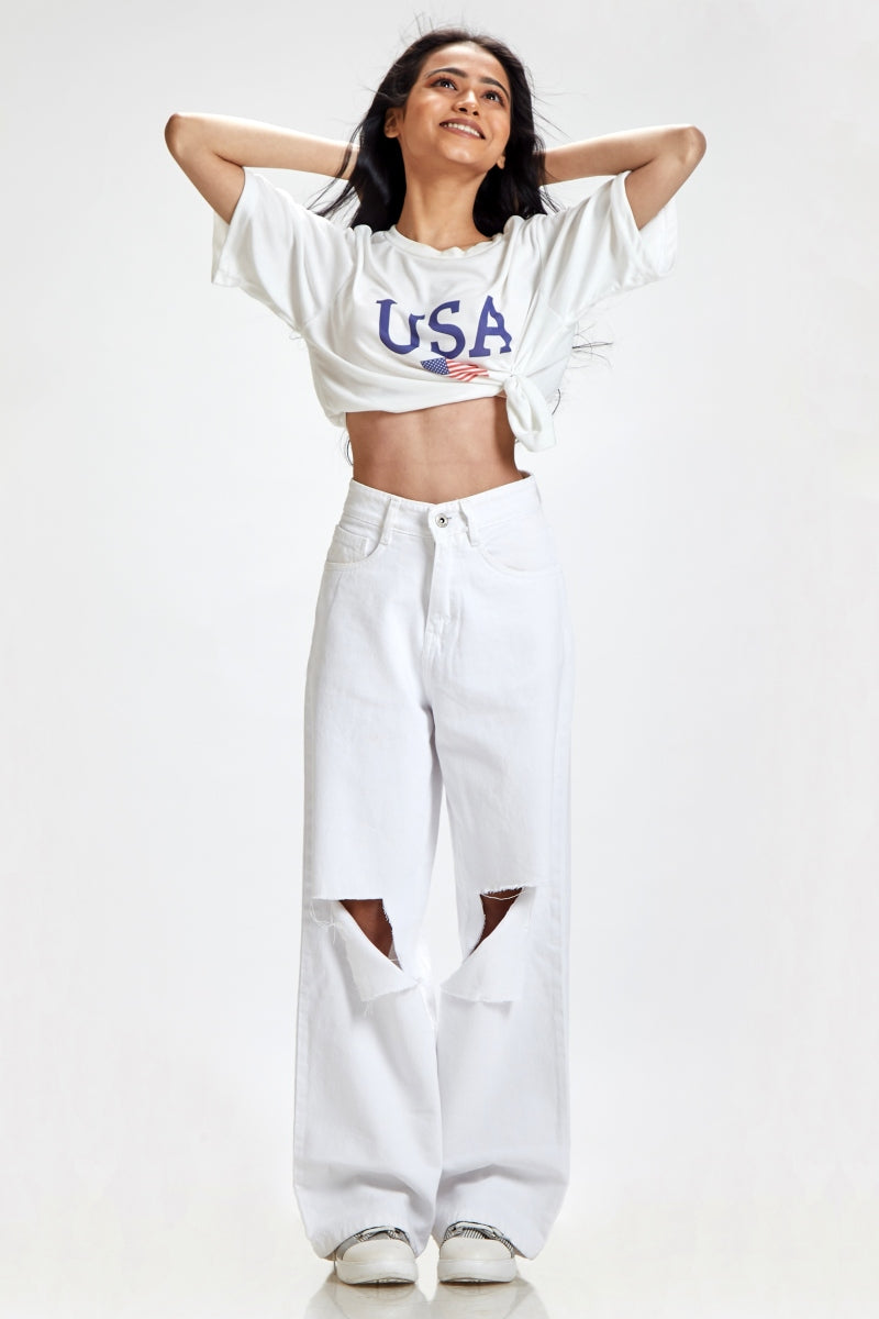 The 1987 Hard Rock White High Waist Jeans by Madish