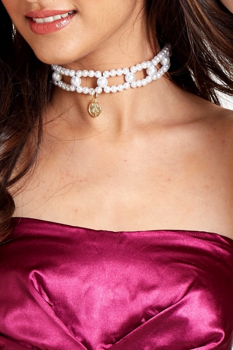 The Queen Pearl Choker Necklace with Coin Buckle by Boo & Babe